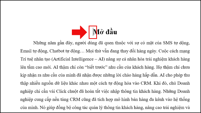 Trỏ chuột tại vị tr&iacute; đầu ti&ecirc;n trong văn bản